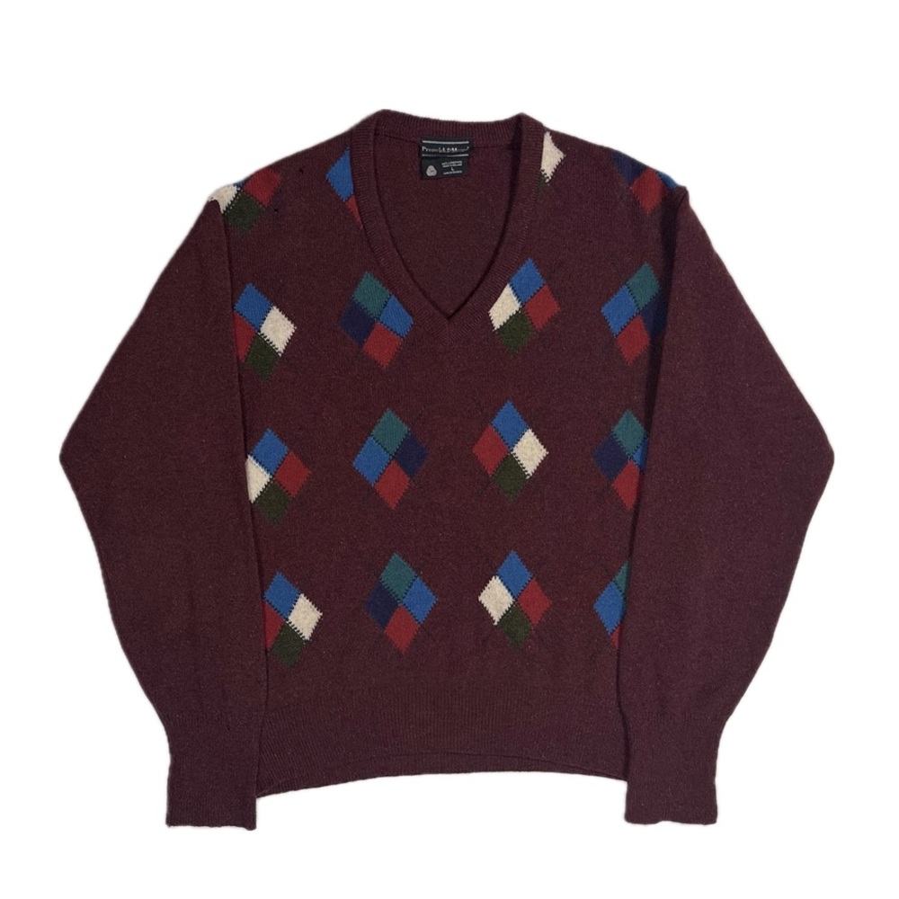 Vintage Preswick & Moore Ireland Made Lambs Wool argyle knit sweater men's large